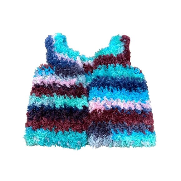CCC Handmade Fluffy Striped Vest Soft Furry Texture Cozy Sleeveless Unique Color - Picture 5 of 6